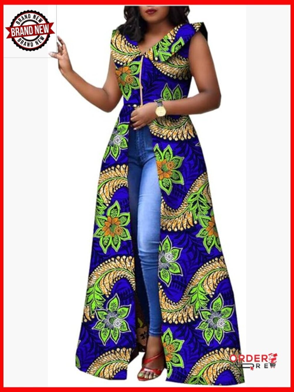 Plus Size Ankara Wax Print Ball Gown Dress Slim Fit Sleeveless V-Neck